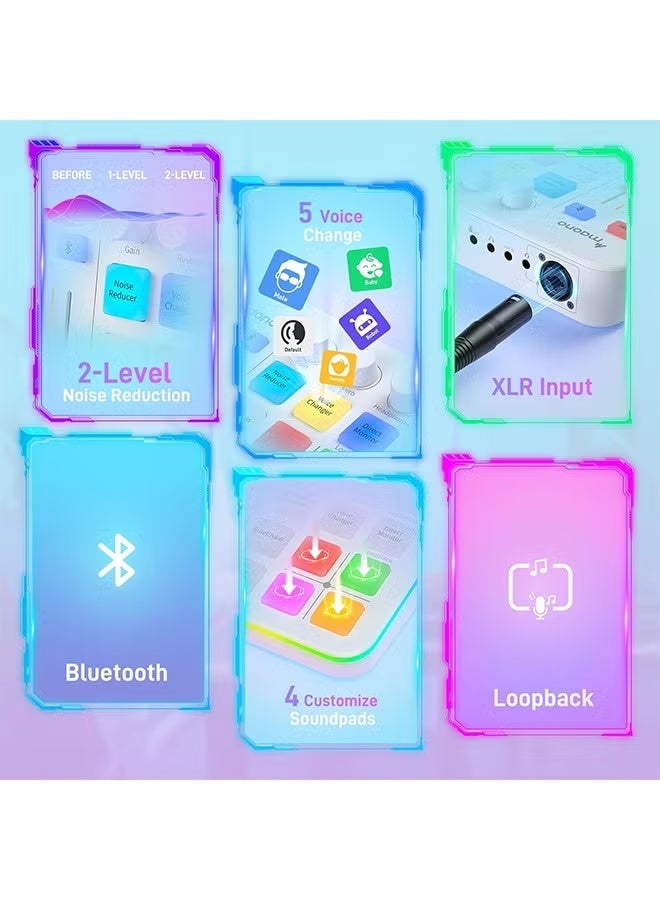 ماونو خلاط صوت للألعاب من ماونو، واجهة صوتية مع مضخم صوت احترافي، RGB، بلوتوث، طاقة وهمية 48 فولت للبث المباشر، البث الصوتي، إنشاء المحتوى، الألعاب ماونو كاستر G1 NEO (أبيض) - Image 4